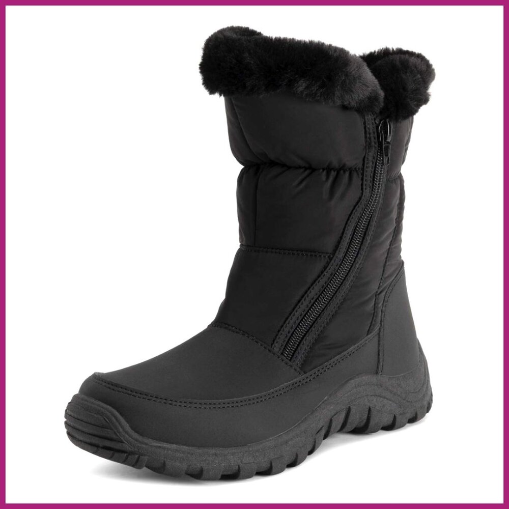 Memory Foam Waterproof Faux Fur Lined Snow Boots with Zip Closure